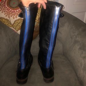 Just Fab black boots with blue accent